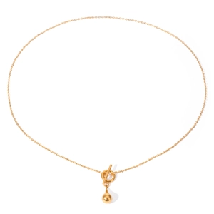 Elegant gold stainless steel necklace with water drop pendant and secure OT toggle clasp