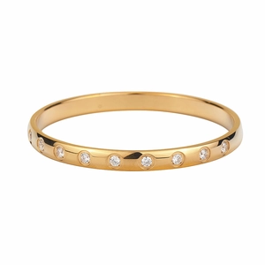 European American Fashion Women Titanium Steel Rhinestone Bangle Minimalist Circle Geometric Polished Metallic Bracelet Jewelry