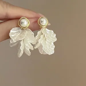 925 silver needle vintage pearl flower petal tassel earrings with gold braided border