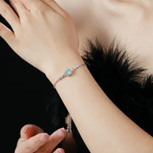 Luxury square blue zircon bracelet with silver adjustable chain and sparkling accents