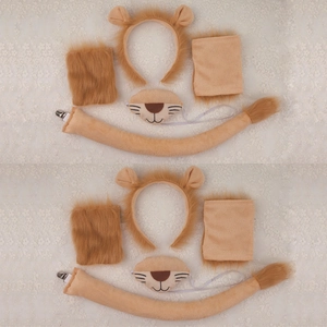 5-piece lion costume set with brown plush ears headband tail mask and wrist cuffs