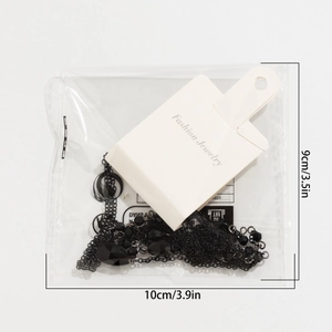 Detailed view of gothic black bead chain necklace with fashion jewelry display card