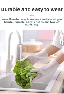 Detailed view of durable waterproof kitchen gloves for dishwashing with non-slip texture