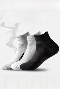 Detailed view of thick athletic basketball socks featuring arch support and cushioning