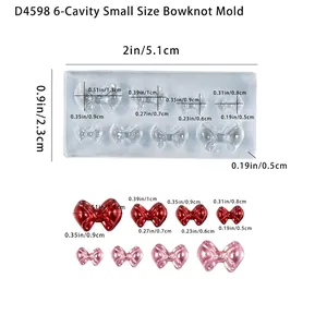 Vue détaillée du moule en silicone à 6 cavités pour nœuds avec dimensions pour DIY