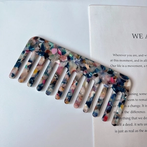 Portable wide-tooth tortoise shell acetate hair comb for detangling curly hair