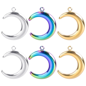 Minimalist Crescent Moon Pendant Stainless Steel Necklace Jewelry For Women And Men Colorful Rainbow Gold Silver Finish