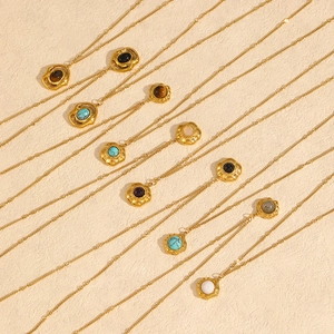 18k gold plated stainless steel necklaces with various colorful natural stone pendants
