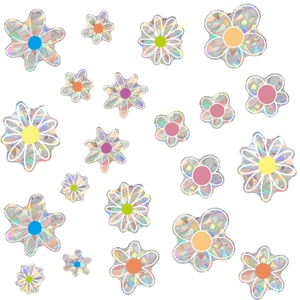 Holographic suncatcher window stickers with floral patterns creating rainbow prism effects