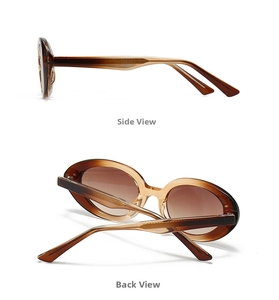Detailed side and back view of retro cat-eye sunglasses with amber gradient frames