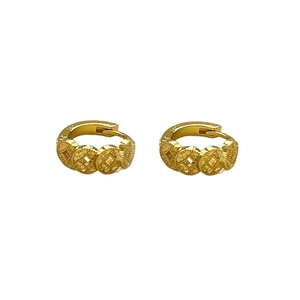 Gold plated copper coin hoop earrings featuring a minimalist vintage circle link design