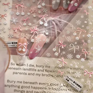 3D embossed snowflake and pink bow nail stickers for winter atmosphere TS-4263 style
