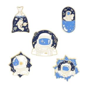 5-piece set of creative astronaut enamel pins with blue space and capsule themes