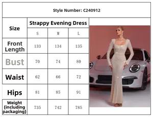 Guide des tailles pour robe de soirée en maille avec perles et strass champagne