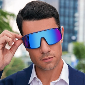 Fashionable sports cycling sunglasses with blue polarized lenses and windproof frame