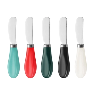 Set di cinque coltelli da burro in acciaio inossidabile con manici in ceramica colorata