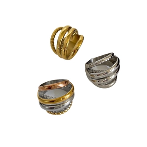 Minimalist stainless steel hollow layered ring set in gold, silver and tricolor finishes