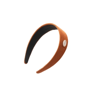 Serre-tête en velours côtelé marron pour femme avec détail bouton 'Hi you' et doublure