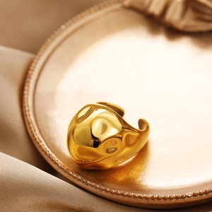 18K gold plated stainless steel open ring with vintage hammered textured finish