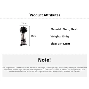 Detail of 34x12cm black lace Lolita veil hairclip showing mesh flower and tassel
