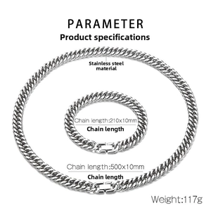Macro view of 10mm stainless steel curb chain set with detailed size and weight specs
