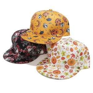 Halloween Hip Hop Honkbalpet Polyester Bedrukt Platte Rand Hoed Schedel Pompoen Geest Arend Vlag Snapback Zonnehoed Voor Mannen Vrouwen