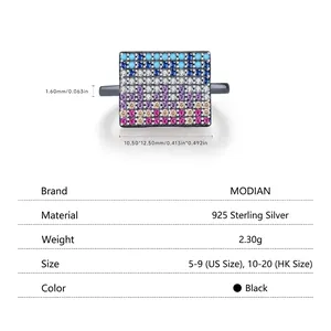 Square pixel-style 925 sterling silver ring with colorful stones in black finish