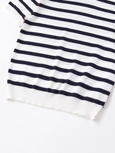 Detail of classic black and white horizontal striped short-sleeved knitted fabric texture