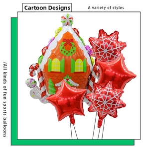 Detailed Christmas balloon set with gingerbread house and red star foil balloons