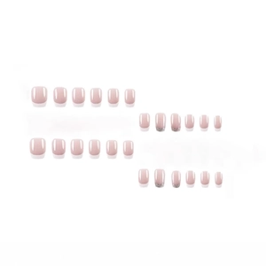 24-piece pink French press-on nails with white tips and silver glitter accents