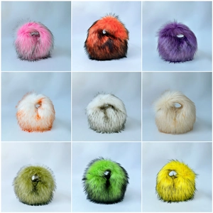 Y2K punk style faux raccoon fur ball handbags in nine vibrant colors set for women