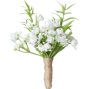 Artificial babys breath boutonniere with green leaves and jute twine wrapped stem