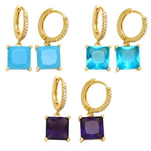 Square Zircon Dangle Earrings Copper With 18K Gold Plated Geometric Retro Style Fashion Jewelry For Women