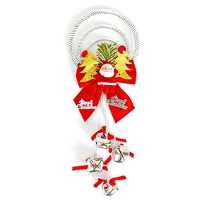 Christmas tree hanging ornament with Merry Christmas bow, bells, and Santa figurines