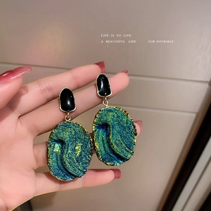 Vintage Iridescent Resin Dangle Earrings With 925 Sterling Silver Earring Post Geometric Alloy Drop Jewelry For Women