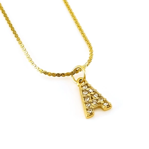 Minimalist gold stainless steel necklace with diamond-encrusted letter A pendant