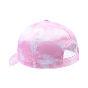 Pink girls' baseball cap with white and light pink butterfly prints for casual outdoor wear