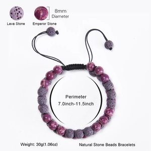 Double-layer woven bracelet with 8mm lava and emperor stones on white background