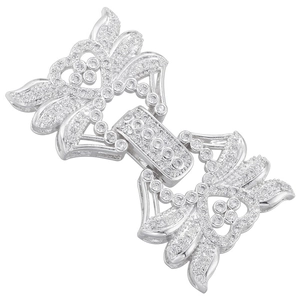 Detail of silver heart wing connector clasp with sparkling pavé cubic zirconia inlay