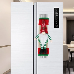 Christmas refrigerator door handle covers with cute gnome plush for kitchen holiday decor
