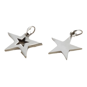 Polished stainless steel star pendants including solid and hollow star charm designs