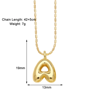 Bubble initial A pendant necklace in gold finish with 42+5cm chain measurements