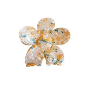 Elegant marble pattern acetate flower hair claw clip with a retro multi-color finish