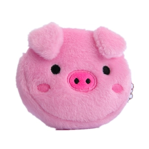 Pink plush cartoon pig coin purse with embroidery details for small item storage