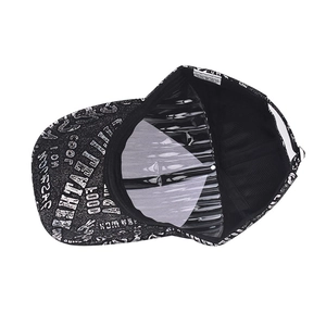 Thickened black baseball cap with white graffiti print and adjustable polyester fit