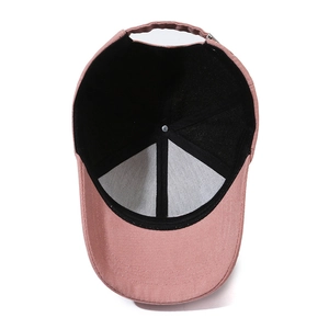 Pink cotton baseball cap with reinforced inner stitching and structured front crown