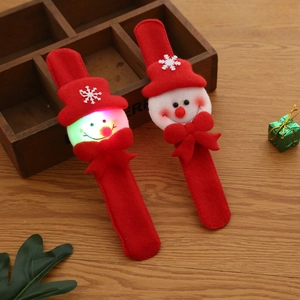LED Christmas snowman slap bracelet in plush fabric with glowing light for kids