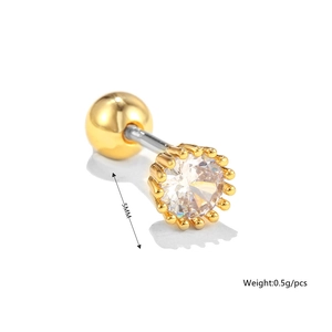 Detail of 5mm cubic zirconia stud earring with golden screw ball back and silver post