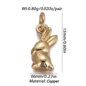 Golden rabbit charm detail in copper with precise dimensions 15mm by 6mm for jewelry making