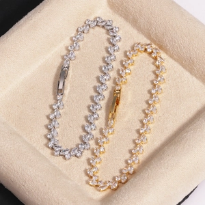 Elegant Korean style gold and silver bracelets featuring marquise-cut cubic zirconia stones